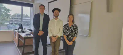 Dr Jonathan Gabre with Professors Jimmy Van den Eynden and Ruth Palmer